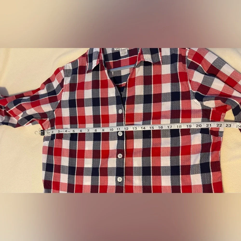 Red/Blue/White Plaid Button-Up Women’s Top sz 1X - Picture 9 of 14